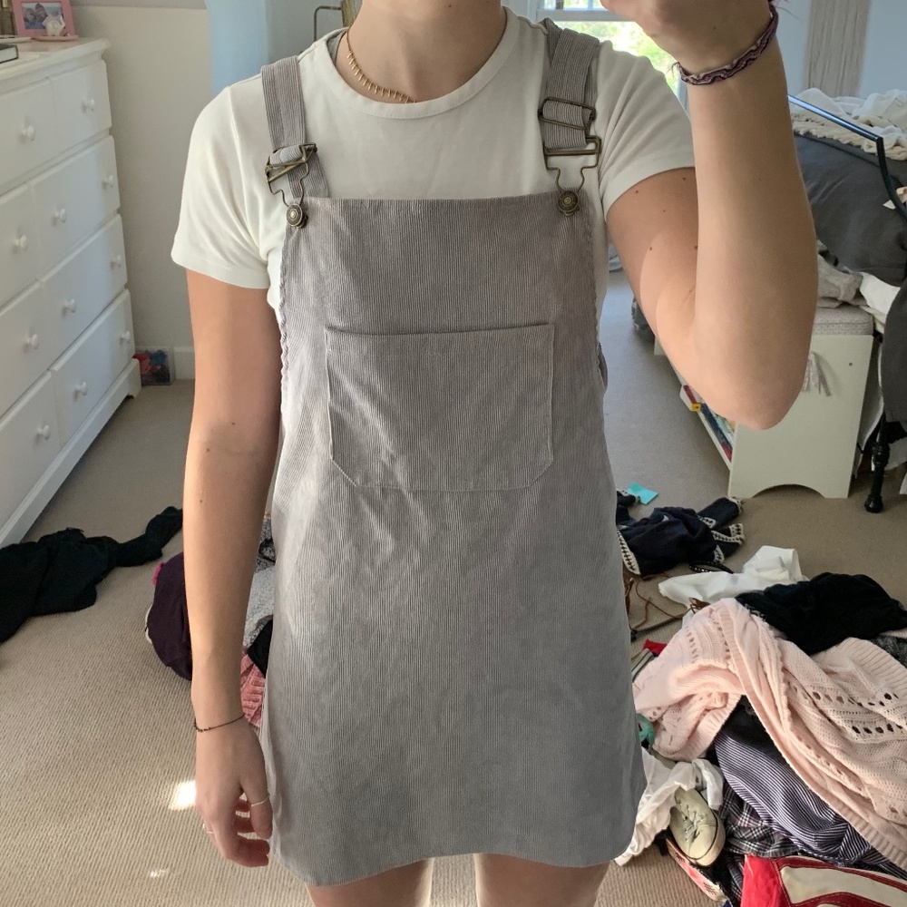 Corduroy light grey overall dress